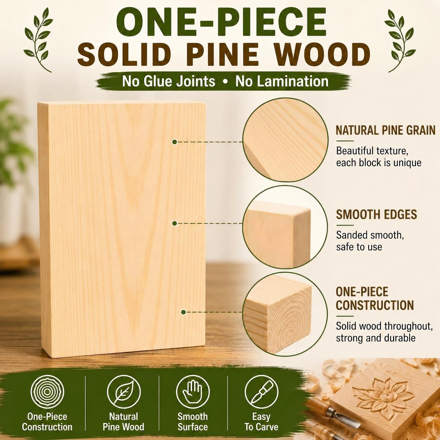 4 Pcs Unfinished Wood Blocks, 3x10x1 Inch Wooden Block, Wood Carving Blocks for Crafting Home Crafts DIY Supplies Carving Crafting