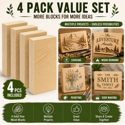 4 Pcs Unfinished Wood Blocks, 3x10x1 Inch Wooden Block, Wood Carving Blocks for Crafting Home Crafts DIY Supplies Carving Crafting