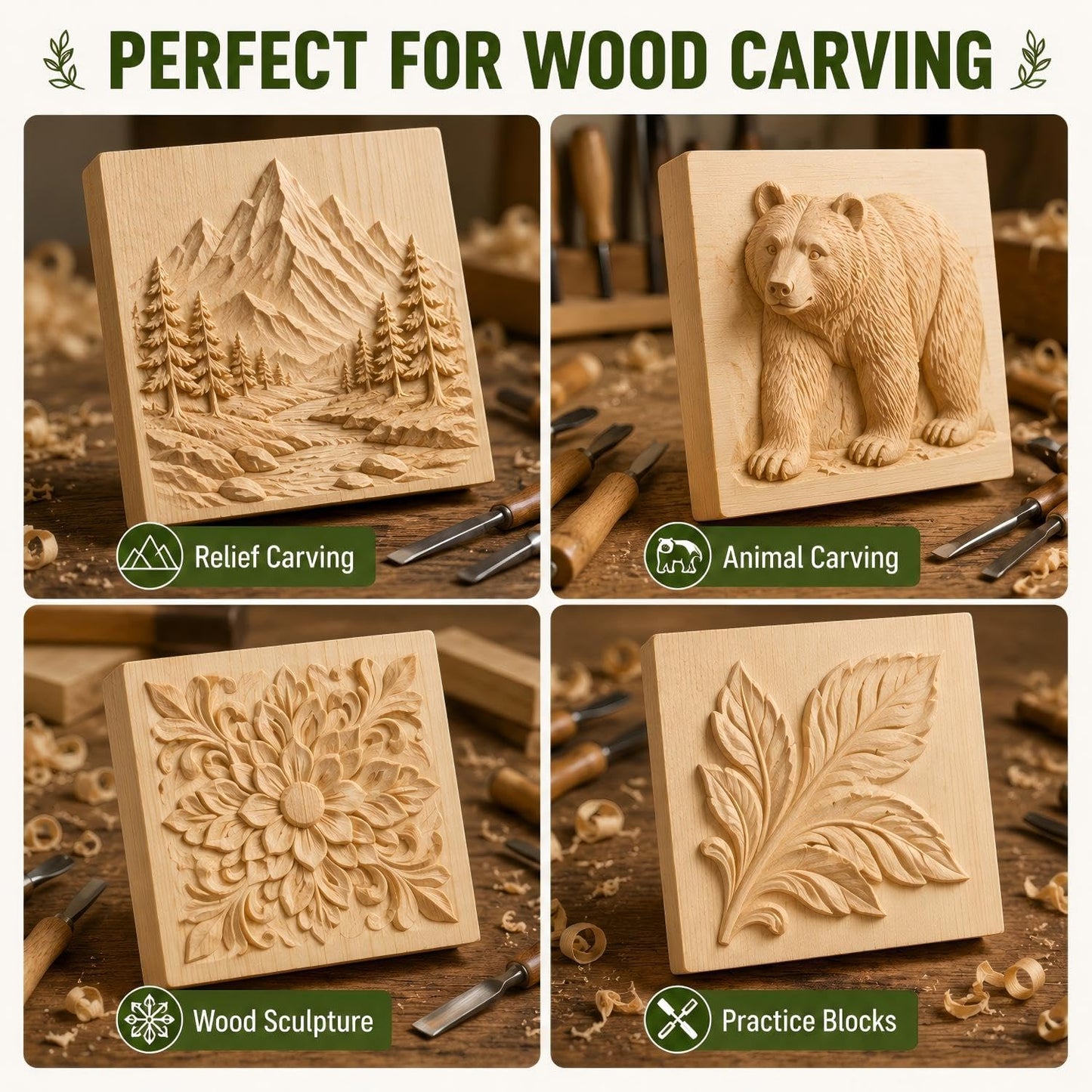 4 Pcs Unfinished Wood Blocks, 3x10x1 Inch Wooden Block, Wood Carving Blocks for Crafting Home Crafts DIY Supplies Carving Crafting