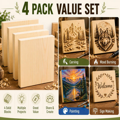 4 Pcs Unfinished Wood Blocks, 3x10x1 Inch Wooden Block, Wood Carving Blocks for Crafting Home Crafts DIY Supplies Carving Crafting
