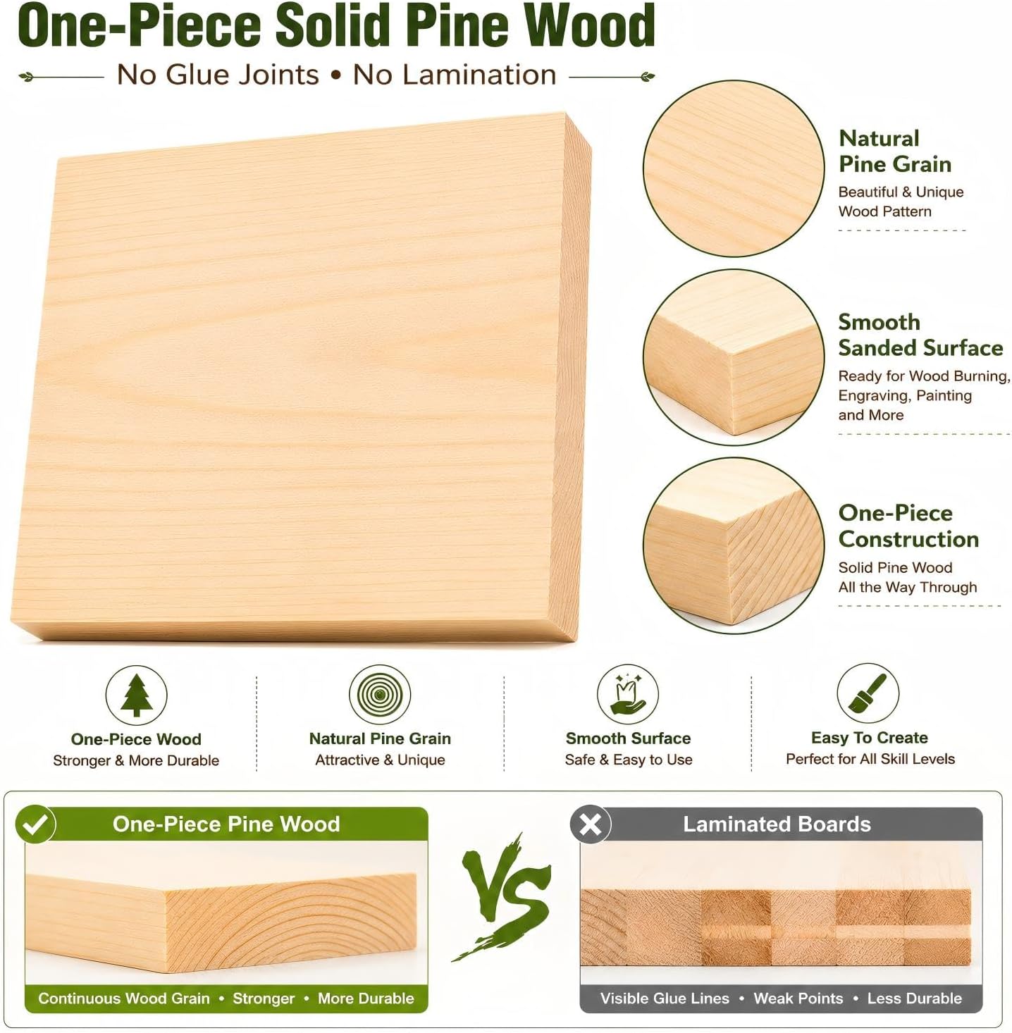 4 Pcs Unfinished Wood Blocks, 3x10x1 Inch Wooden Block, Wood Carving Blocks for Crafting Home Crafts DIY Supplies Carving Crafting