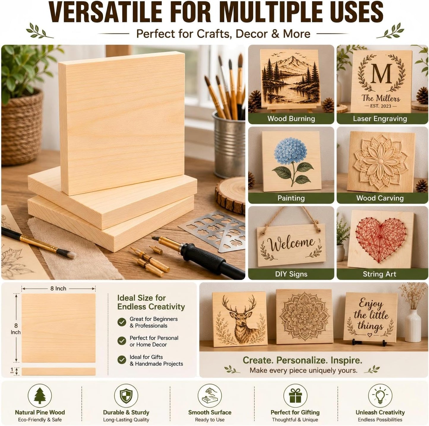 4 Pcs Unfinished Wood Blocks, 3x10x1 Inch Wooden Block, Wood Carving Blocks for Crafting Home Crafts DIY Supplies Carving Crafting