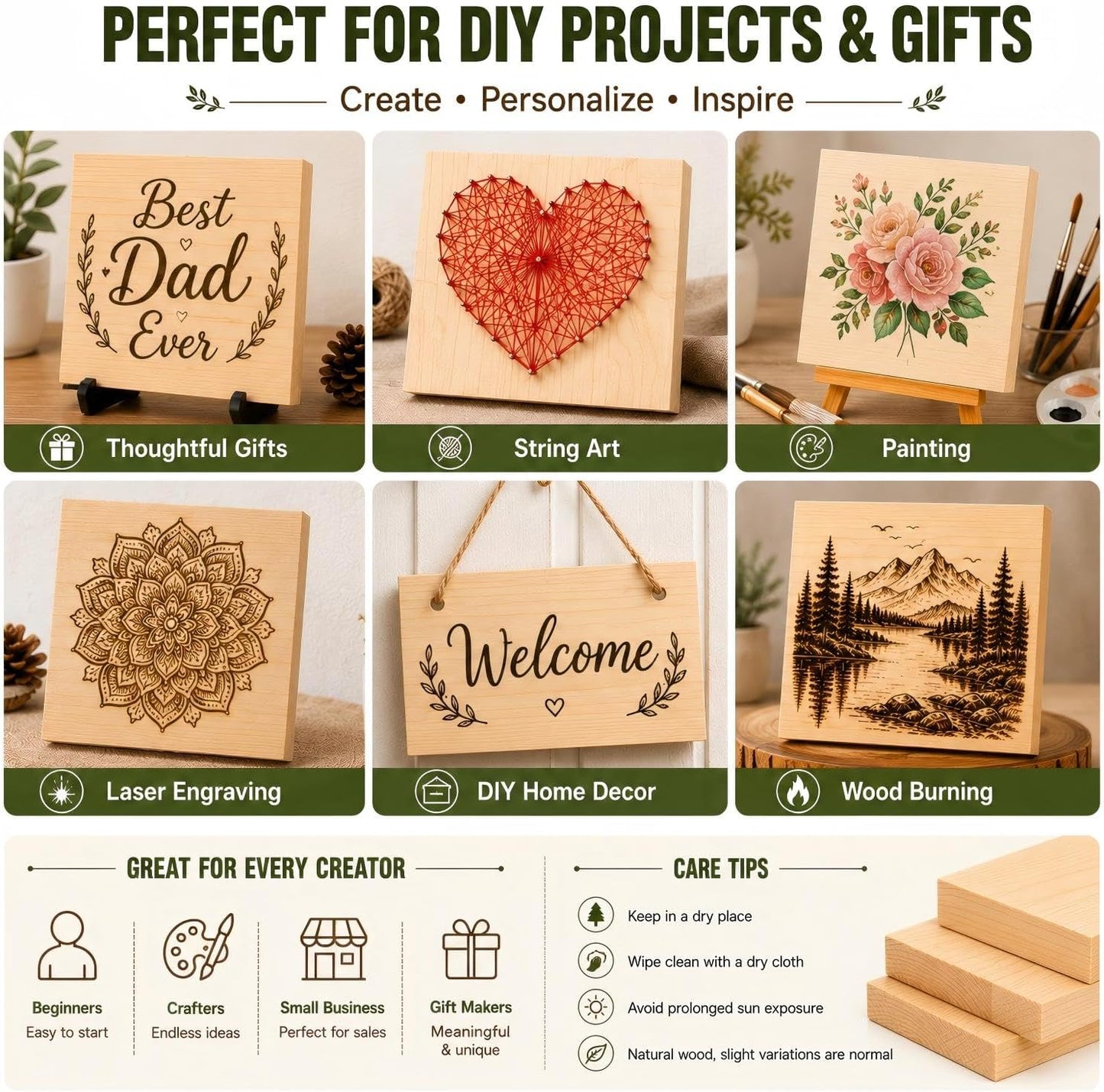 4 Pcs Unfinished Wood Blocks, 3x10x1 Inch Wooden Block, Wood Carving Blocks for Crafting Home Crafts DIY Supplies Carving Crafting