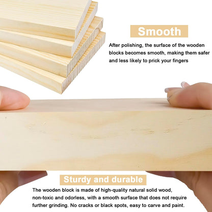 4 Pcs Unfinished Wood Blocks, 3x10x1 Inch Wooden Block, Wood Carving Blocks for Crafting Home Crafts DIY Supplies Carving Crafting
