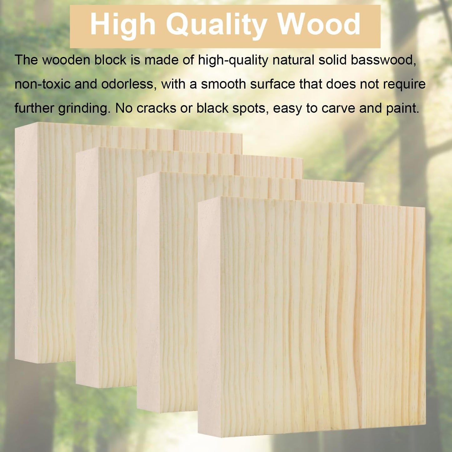 4 Pcs Unfinished Wood Blocks, 3x10x1 Inch Wooden Block, Wood Carving Blocks for Crafting Home Crafts DIY Supplies Carving Crafting