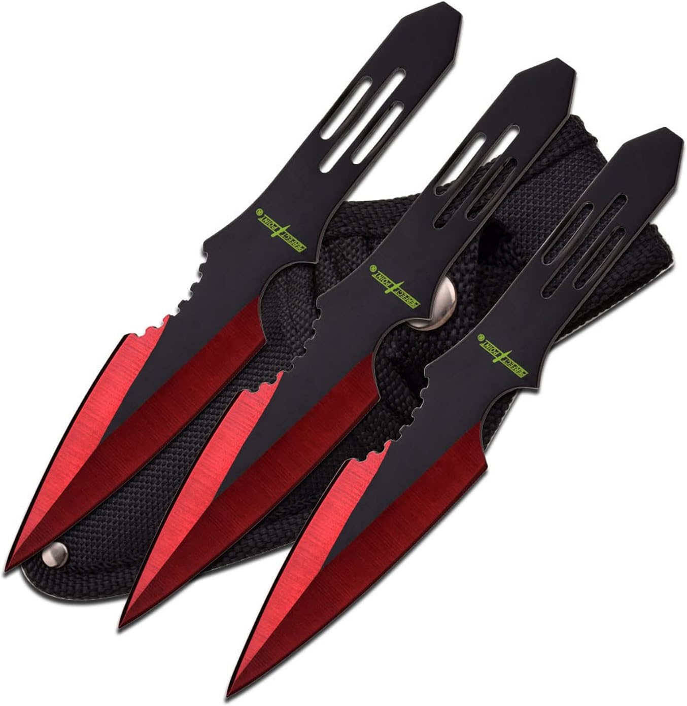 Throwing Knife Set – Set of 3 Throwers, Nylon Sheath, Well Balanced, Throwing Sport Knives (Red)