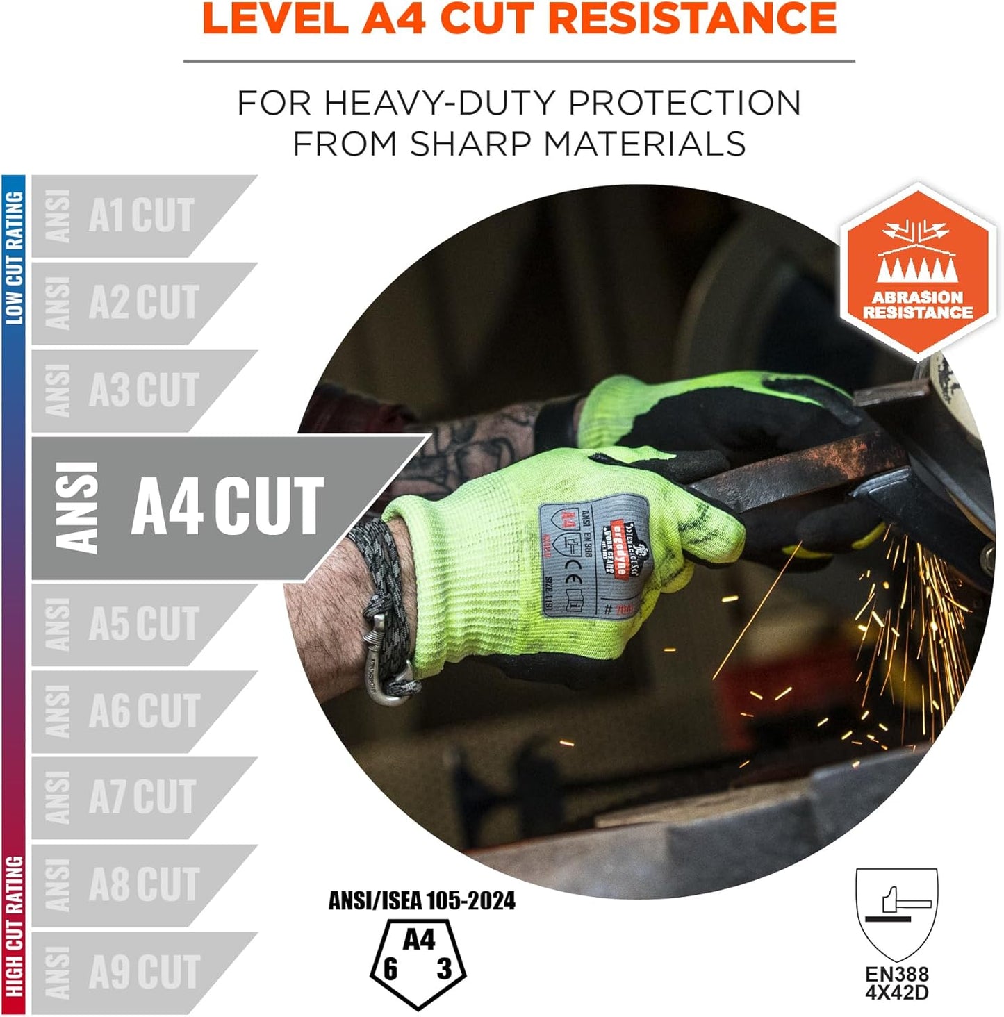 Cut Resistant Gloves, Cut Level 4, Nitrile Coated Palm for Grip, Hi Vis, ProFlex 7041 Lime, Large
