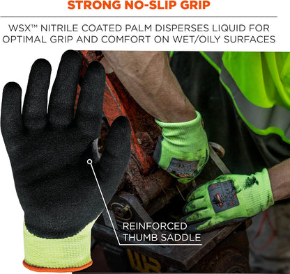 Cut Resistant Gloves, Cut Level 4, Nitrile Coated Palm for Grip, Hi Vis, ProFlex 7041 Lime, Large