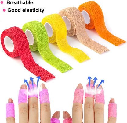 12 Colors Non-wonven Self Adhesive Bandage Wrap for Finger Guard Nail Protector, 2.5cm x 4.5m / 1" x 5yd Waterproof Cohesive Elastic Tape Sports Fixing Band Stretch Wrap