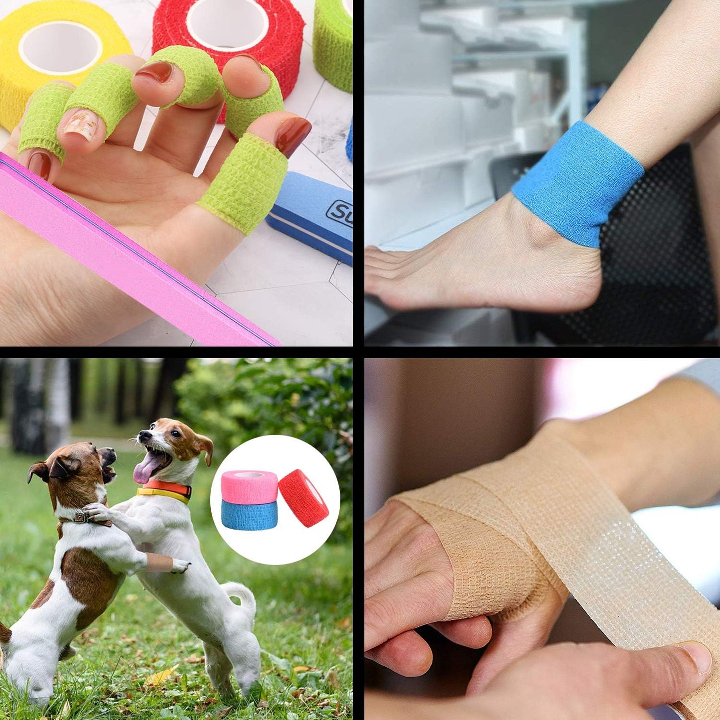 12 Colors Non-wonven Self Adhesive Bandage Wrap for Finger Guard Nail Protector, 2.5cm x 4.5m / 1" x 5yd Waterproof Cohesive Elastic Tape Sports Fixing Band Stretch Wrap