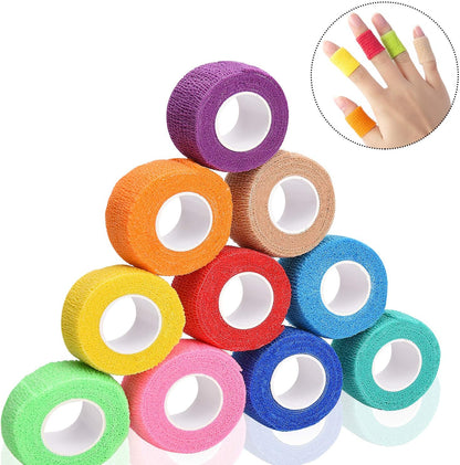 12 Colors Non-wonven Self Adhesive Bandage Wrap for Finger Guard Nail Protector, 2.5cm x 4.5m / 1" x 5yd Waterproof Cohesive Elastic Tape Sports Fixing Band Stretch Wrap