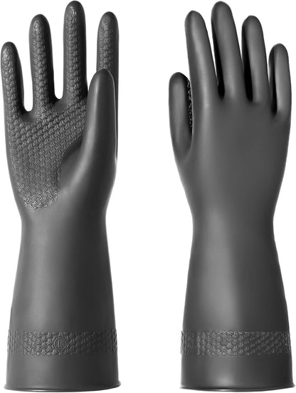 Chemical Resistant Latex Gloves, Cleaning Protective Safety Work | Heavy Duty Rubber Gloves, S-M-L-XL Size, Black 1 Pair