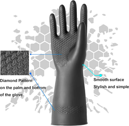 Chemical Resistant Latex Gloves, Cleaning Protective Safety Work | Heavy Duty Rubber Gloves, S-M-L-XL Size, Black 1 Pair