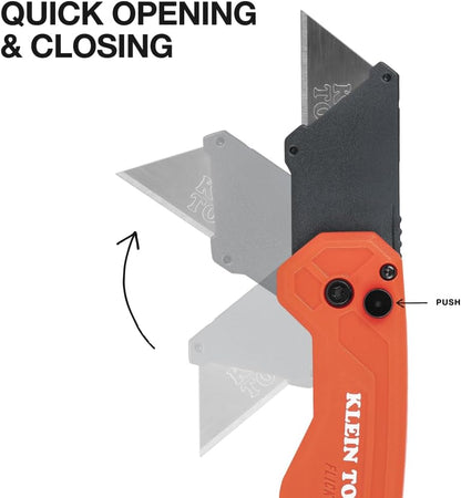 44307 FLICKBLADE Folding Utility Knife, Subcompact Design with Quick-Change Triple-Ground Carbon Steel Blade, Dual Locking Positions, and Pocket Clip