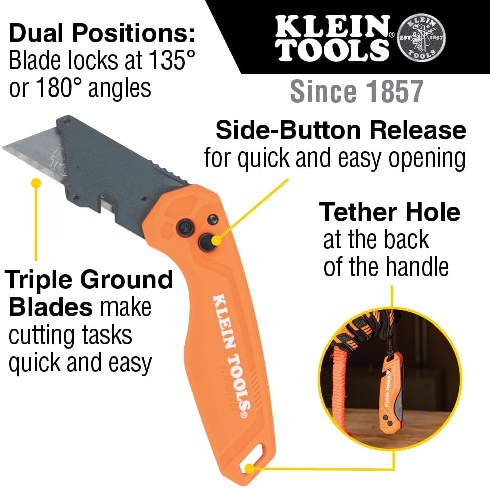 44307 FLICKBLADE Folding Utility Knife, Subcompact Design with Quick-Change Triple-Ground Carbon Steel Blade, Dual Locking Positions, and Pocket Clip