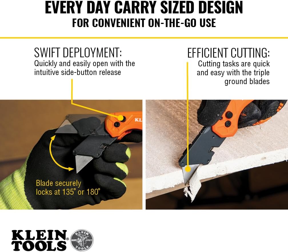44307 FLICKBLADE Folding Utility Knife, Subcompact Design with Quick-Change Triple-Ground Carbon Steel Blade, Dual Locking Positions, and Pocket Clip