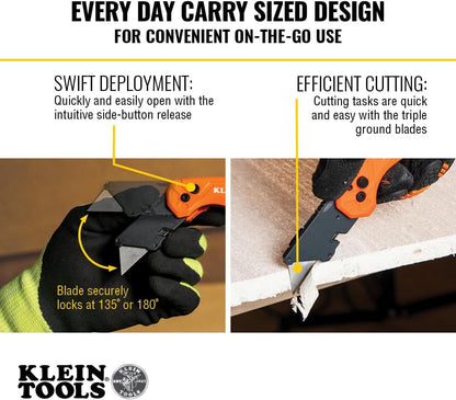 44307 FLICKBLADE Folding Utility Knife, Subcompact Design with Quick-Change Triple-Ground Carbon Steel Blade, Dual Locking Positions, and Pocket Clip
