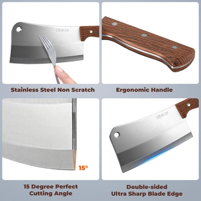 7 Inch Meat Cleaver Knife, Butcher Knife Chef Knife Heavy Duty Bone Chopper | Ultra Sharp High Carbon Steel Blade, Ergonomic Non-Slip Handle for Bone Cutting, Vegetable Chopping, Restaurant, Kitchen