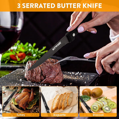Gold Steak Knives Set of with Gift Box, 4.5 inch Stainless Steel Steak sets, Serrated Edge Metal Knife Sets for Dinner Table, Knife for Barbeque, Picnic, Camping, Hiking
