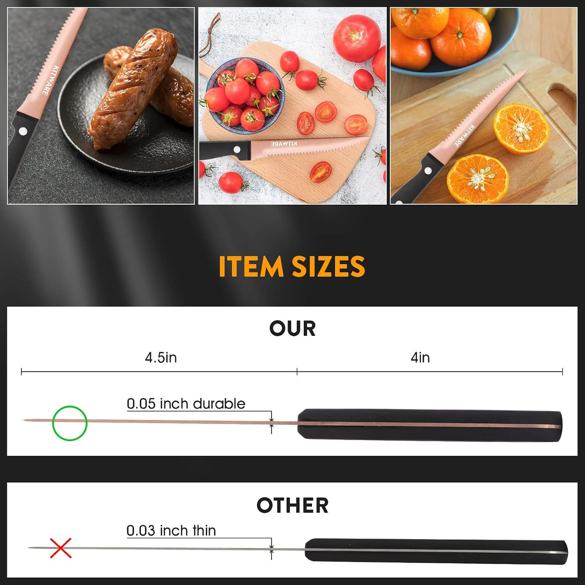 Gold Steak Knives Set of with Gift Box, 4.5 inch Stainless Steel Steak sets, Serrated Edge Metal Knife Sets for Dinner Table, Knife for Barbeque, Picnic, Camping, Hiking