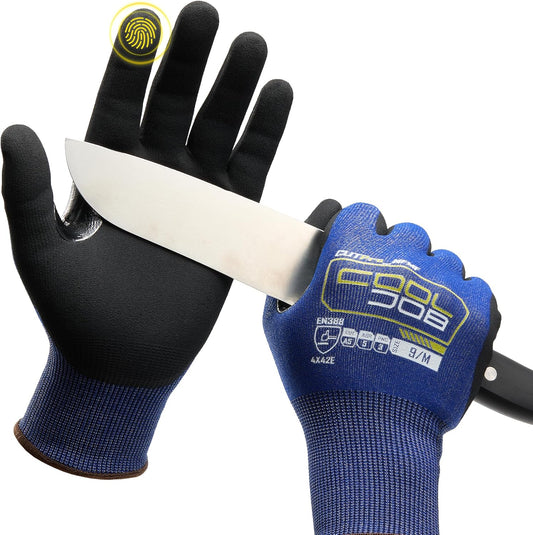 A5 Fiberglass Free Cut Resistant Gloves for Men, Touchscreen, Grip Nitrile Coated, No PFAS, Non Slip, Soft & Durable