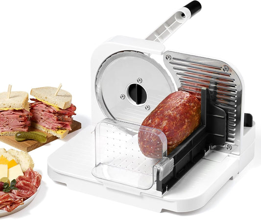 Deli Slicer, Slices Meat, Cheese, Bread, 6.5" Stainless Steel Blade, Adjustable Thickness Knob, Nestable for Easy Storage, 2-in-1 Fruit and Vegetable
