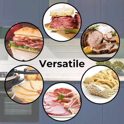 Deli Slicer, Slices Meat, Cheese, Bread, 6.5" Stainless Steel Blade, Adjustable Thickness Knob, Nestable for Easy Storage, 2-in-1 Fruit and Vegetable