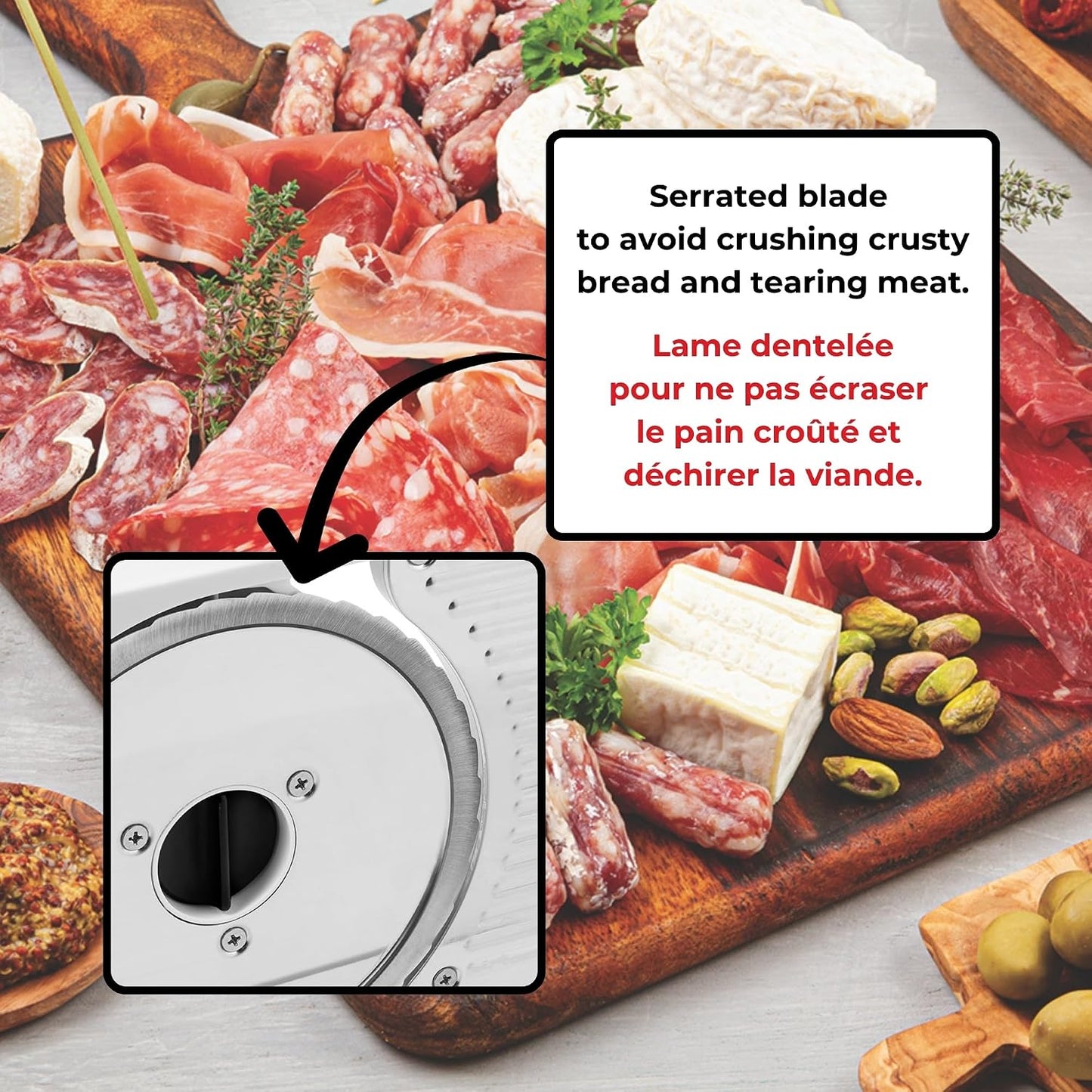 Deli Slicer, Slices Meat, Cheese, Bread, 6.5" Stainless Steel Blade, Adjustable Thickness Knob, Nestable for Easy Storage, 2-in-1 Fruit and Vegetable
