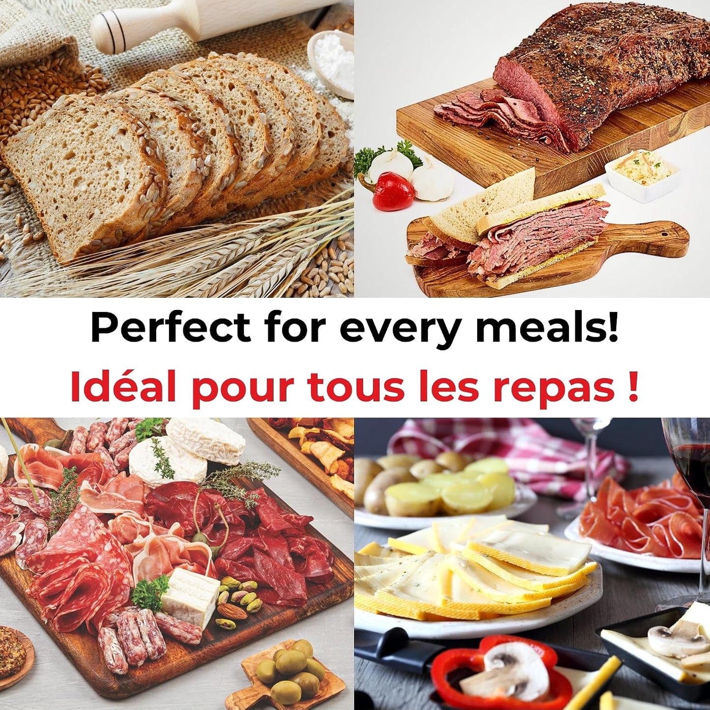 Deli Slicer, Slices Meat, Cheese, Bread, 6.5" Stainless Steel Blade, Adjustable Thickness Knob, Nestable for Easy Storage, 2-in-1 Fruit and Vegetable