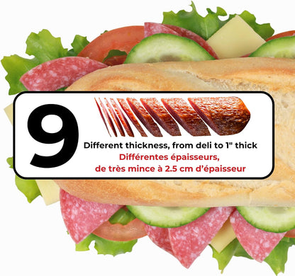 Deli Slicer, Slices Meat, Cheese, Bread, 6.5" Stainless Steel Blade, Adjustable Thickness Knob, Nestable for Easy Storage, 2-in-1 Fruit and Vegetable