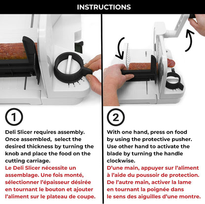 Deli Slicer, Slices Meat, Cheese, Bread, 6.5" Stainless Steel Blade, Adjustable Thickness Knob, Nestable for Easy Storage, 2-in-1 Fruit and Vegetable