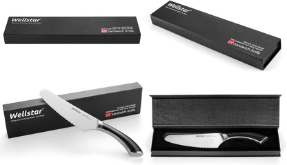 6.5 Inch German Stainless Steel Serrated Utility Knife - Bread, Vegetable & Meat Cutting - Butter Spreader - Razor Sharp Full Tang Handle Multipurpose Kitchen Knife