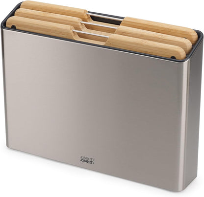 Folio 4-Piece Colour coded Cutting Board Set, Stainless Steel Slimline case for organized Kitchen storage, Black