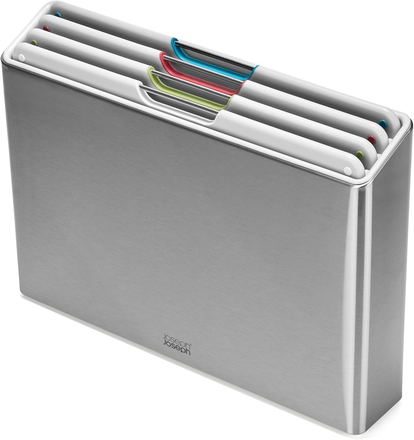 Folio 4-Piece Colour coded Cutting Board Set, Stainless Steel Slimline case for organized Kitchen storage, Black