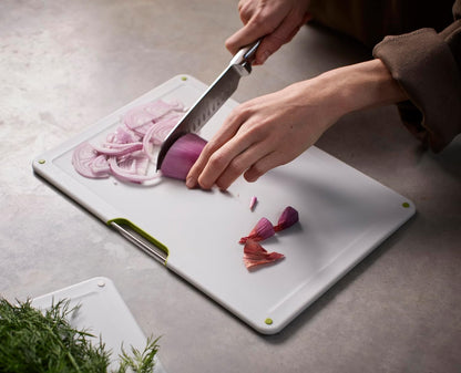 Folio 4-Piece Colour coded Cutting Board Set, Stainless Steel Slimline case for organized Kitchen storage, Black