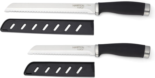 Silverware Set, Epicure Bread Knives 2 Piece, Stainless Steel Material, Hand Wash, Kitchen Utensils, Cutlery Set, Kitchen Knives, Blade Guards, Slip Resistant (Black/Silver, 2 Pieces)