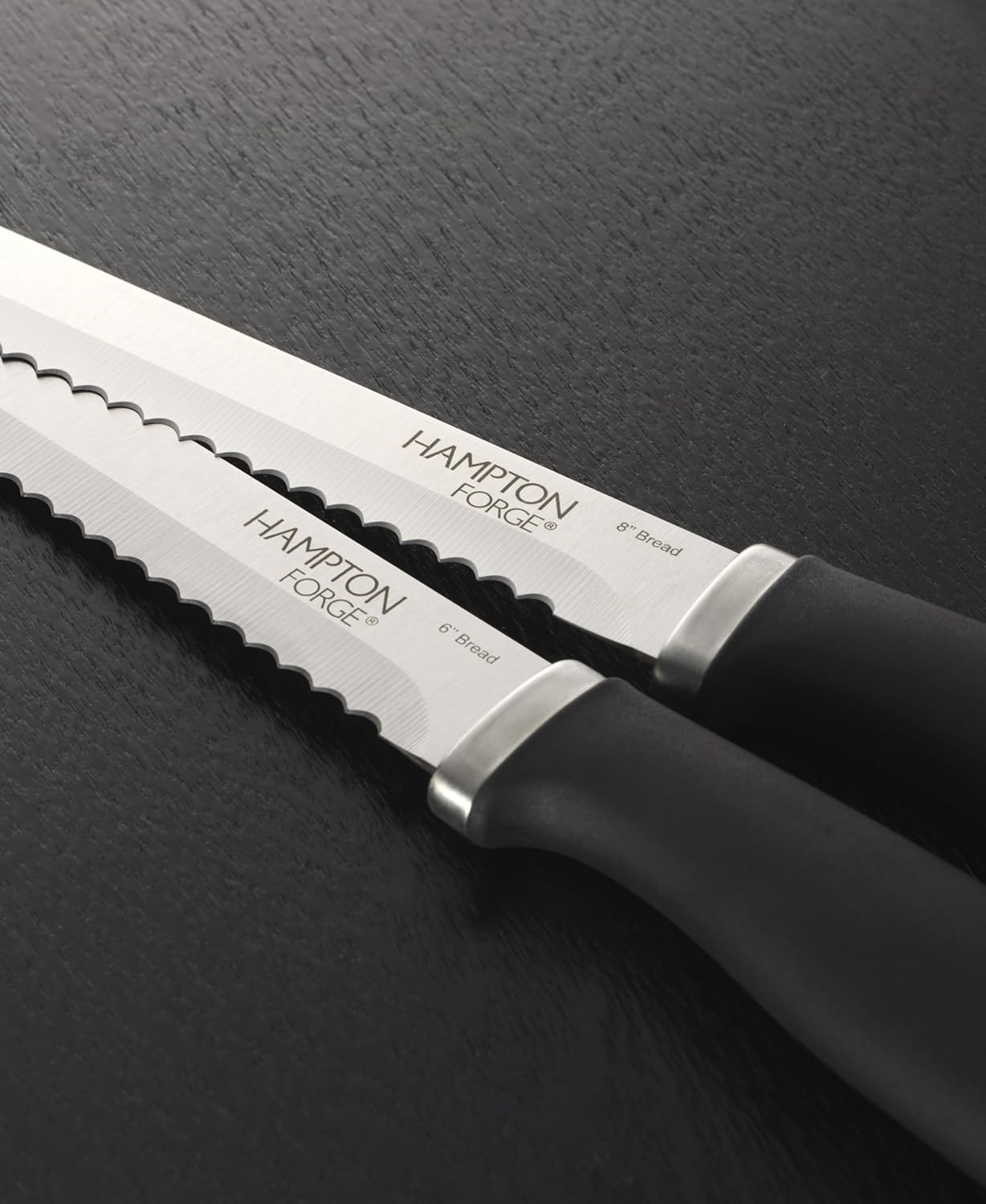 Silverware Set, Epicure Bread Knives 2 Piece, Stainless Steel Material, Hand Wash, Kitchen Utensils, Cutlery Set, Kitchen Knives, Blade Guards, Slip Resistant (Black/Silver, 2 Pieces)