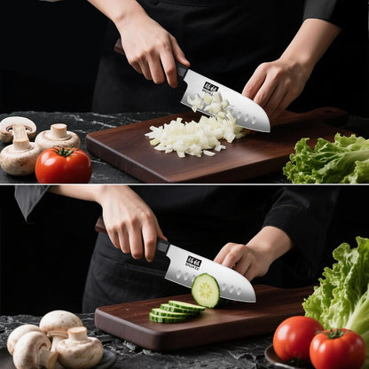 5 Inch Santoku Knife for Small Hands, Japanese High Carbon Steel Kitchen Knife, Multi-function Mini Size Sharp Chef Knives with Ergonomic Red Sandalwood Handle, Sashimi Knives