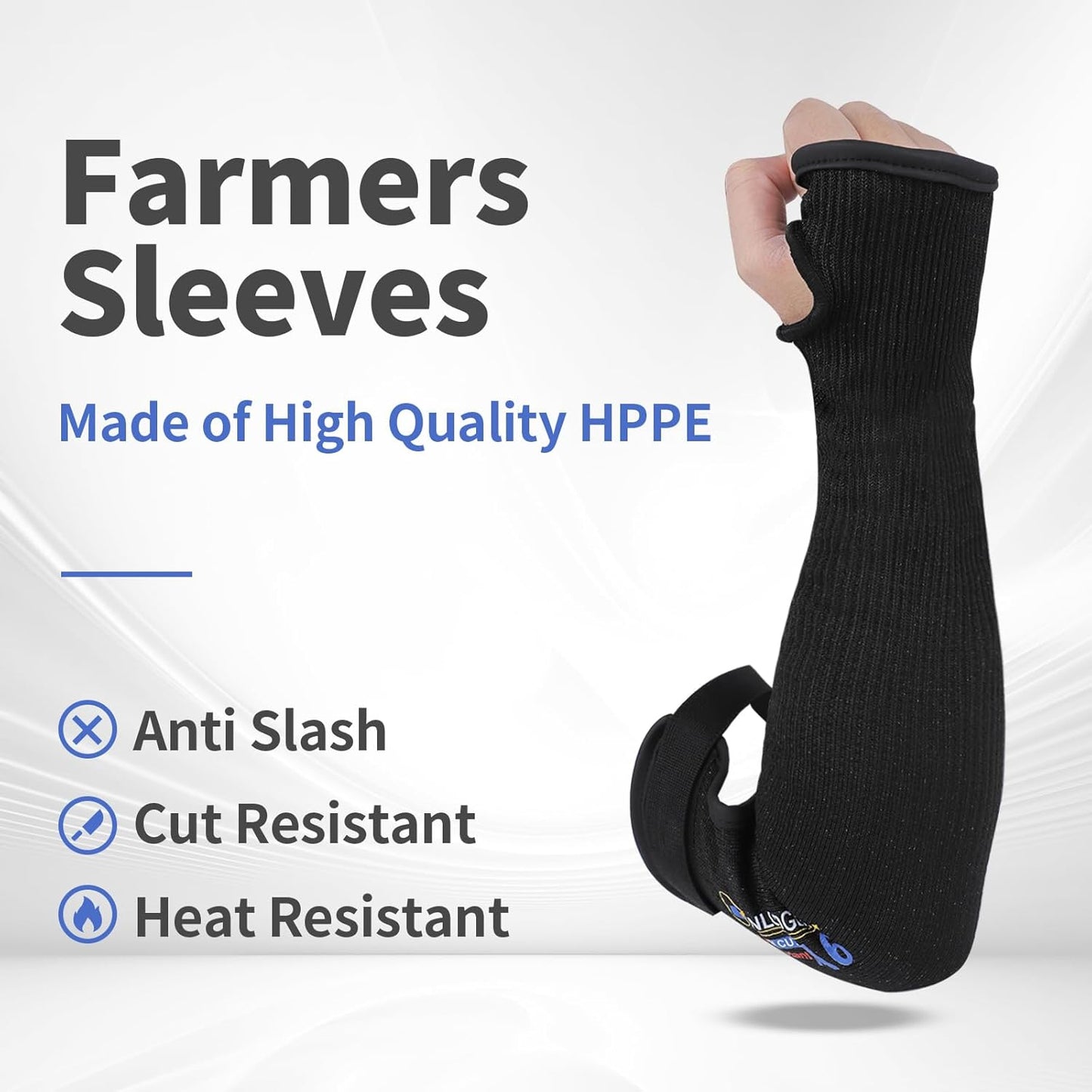 Cut Resistant Farmers Sleeves - A6 Protection with Thumb Hole, Arm Protectors, for Gardening, Welding, Kitchen