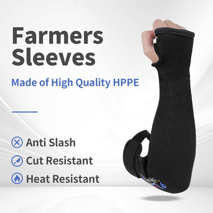 Cut Resistant Farmers Sleeves - A6 Protection with Thumb Hole, Arm Protectors, for Gardening, Welding, Kitchen