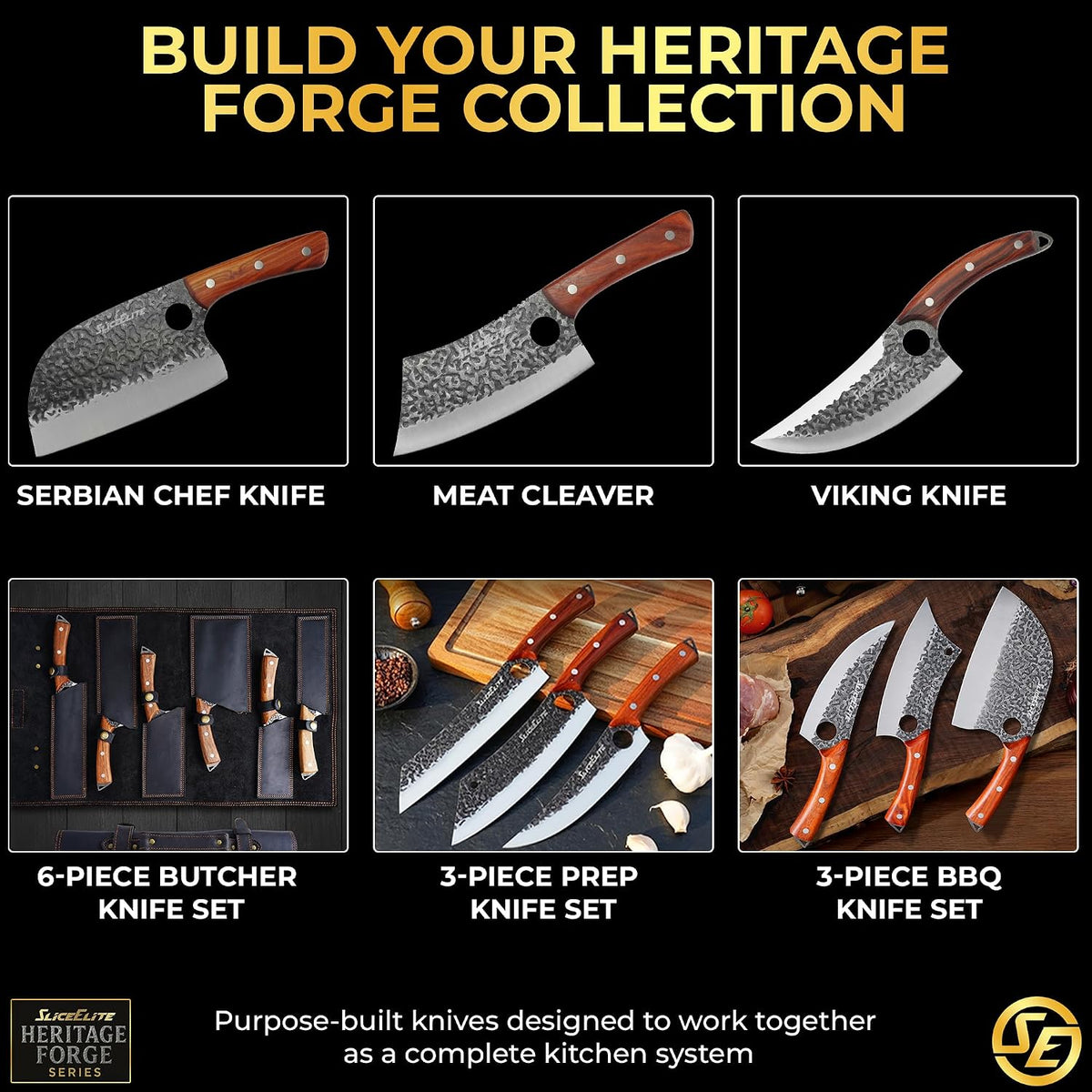 Hand-Forged Professional Butcher Knife (BUTCHER KNIFE SET W/SANDLEWOOD HANDLES)