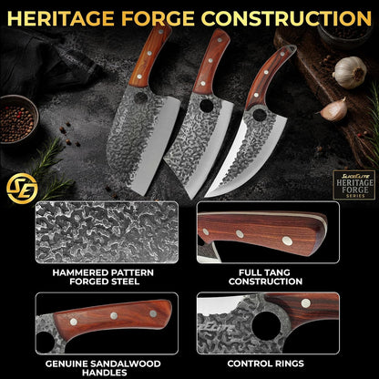 Hand-Forged Professional Butcher Knife (BUTCHER KNIFE SET W/SANDLEWOOD HANDLES)