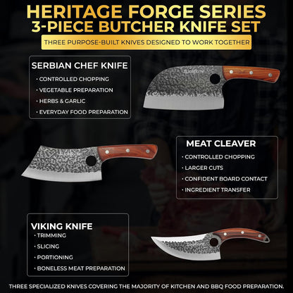 Hand-Forged Professional Butcher Knife (BUTCHER KNIFE SET W/SANDLEWOOD HANDLES)