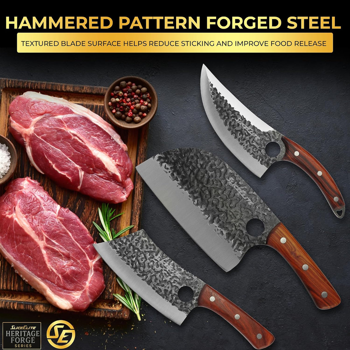 Hand-Forged Professional Butcher Knife (BUTCHER KNIFE SET W/SANDLEWOOD HANDLES)