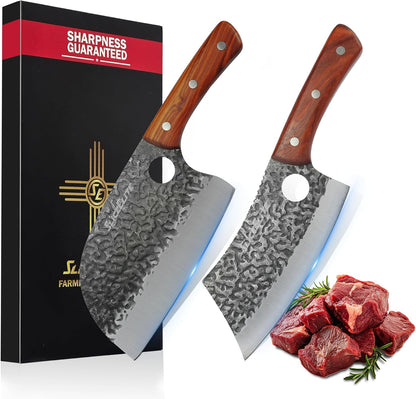 Hand-Forged Professional Butcher Knife (BUTCHER KNIFE SET W/SANDLEWOOD HANDLES)