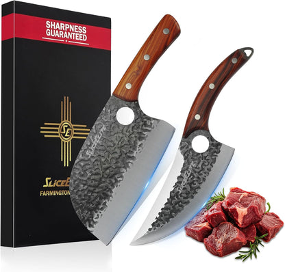 Hand-Forged Professional Butcher Knife (BUTCHER KNIFE SET W/SANDLEWOOD HANDLES)