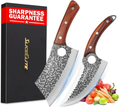 Hand-Forged Professional Butcher Knife (BUTCHER KNIFE SET W/SANDLEWOOD HANDLES)