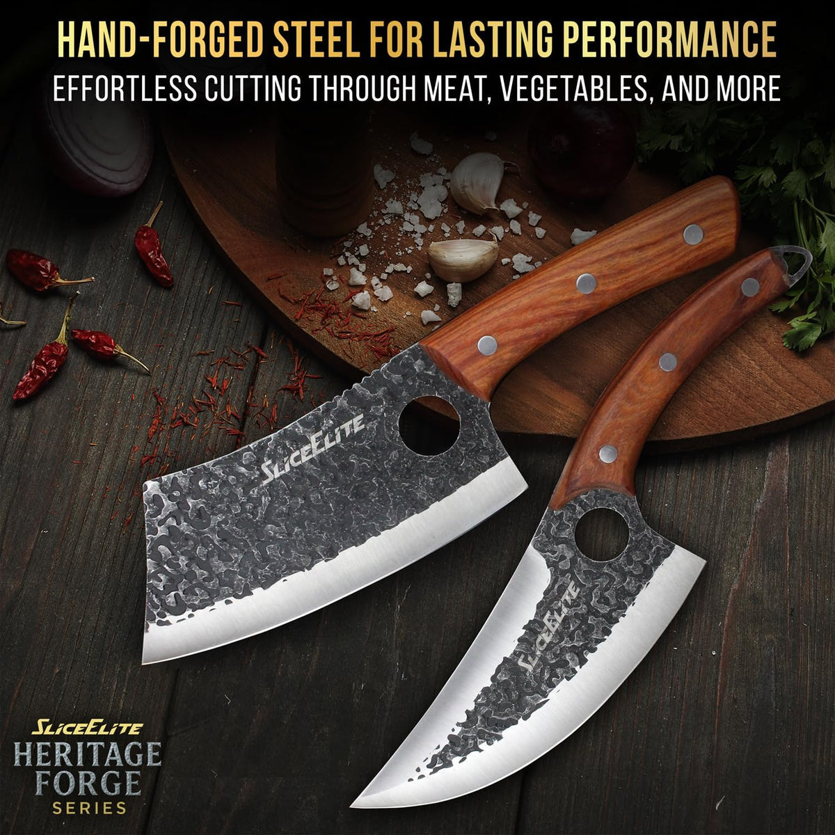 Hand-Forged Professional Butcher Knife (BUTCHER KNIFE SET W/SANDLEWOOD HANDLES)