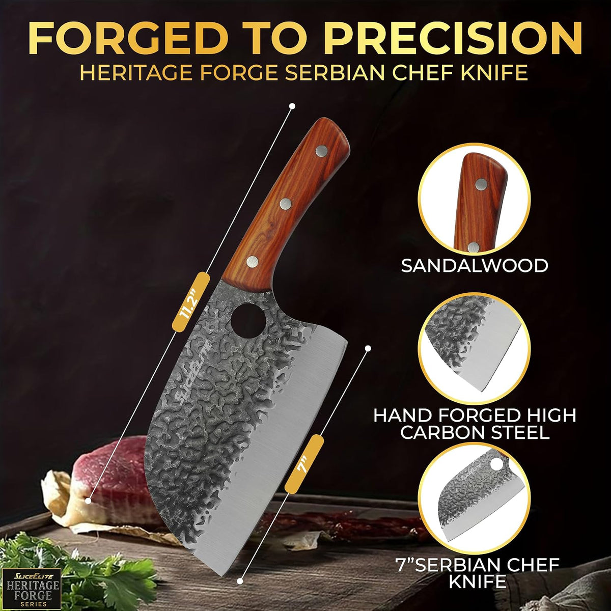 Hand-Forged Professional Butcher Knife (BUTCHER KNIFE SET W/SANDLEWOOD HANDLES)