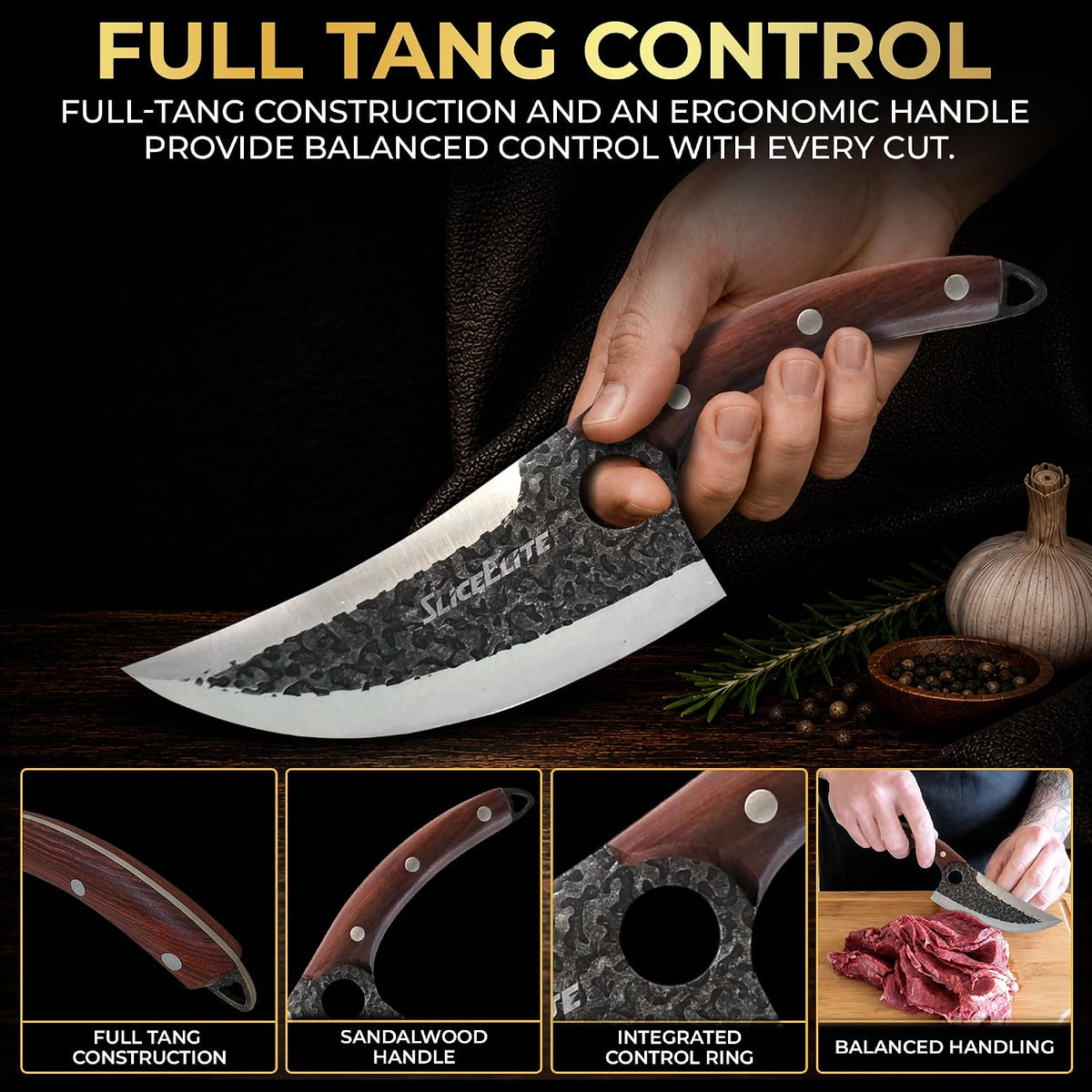 Hand-Forged Professional Butcher Knife (BUTCHER KNIFE SET W/SANDLEWOOD HANDLES)